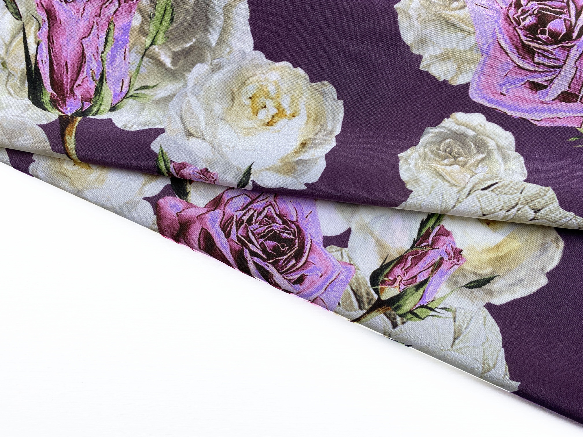 Ткань Шёлк фиолетового цвета с принтом цветы  46606 4