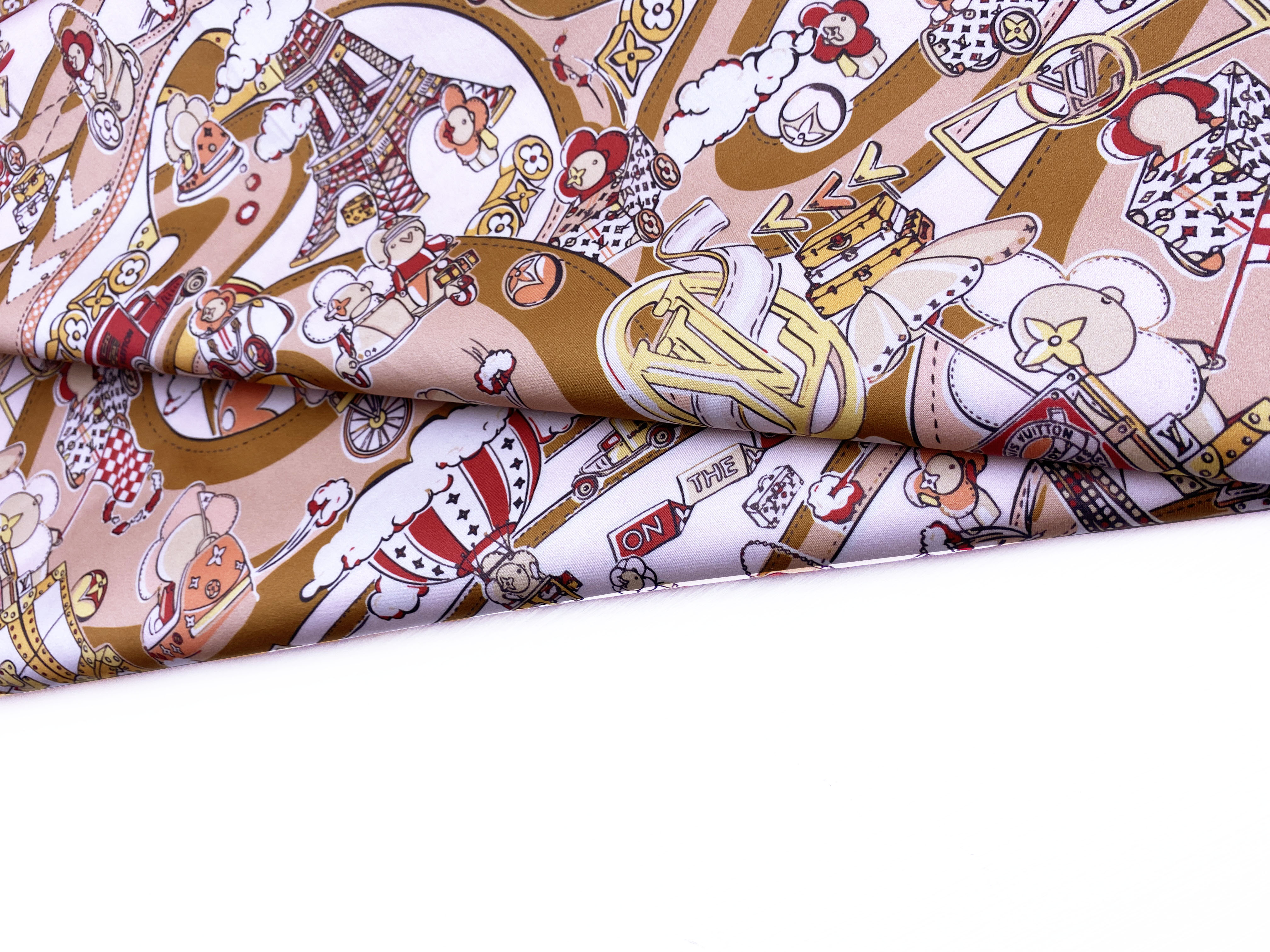 Ткань Хлопок  рыже-персикового  цвета с принтом  игрушечный город , воздушные шары, самолёты 14108 4