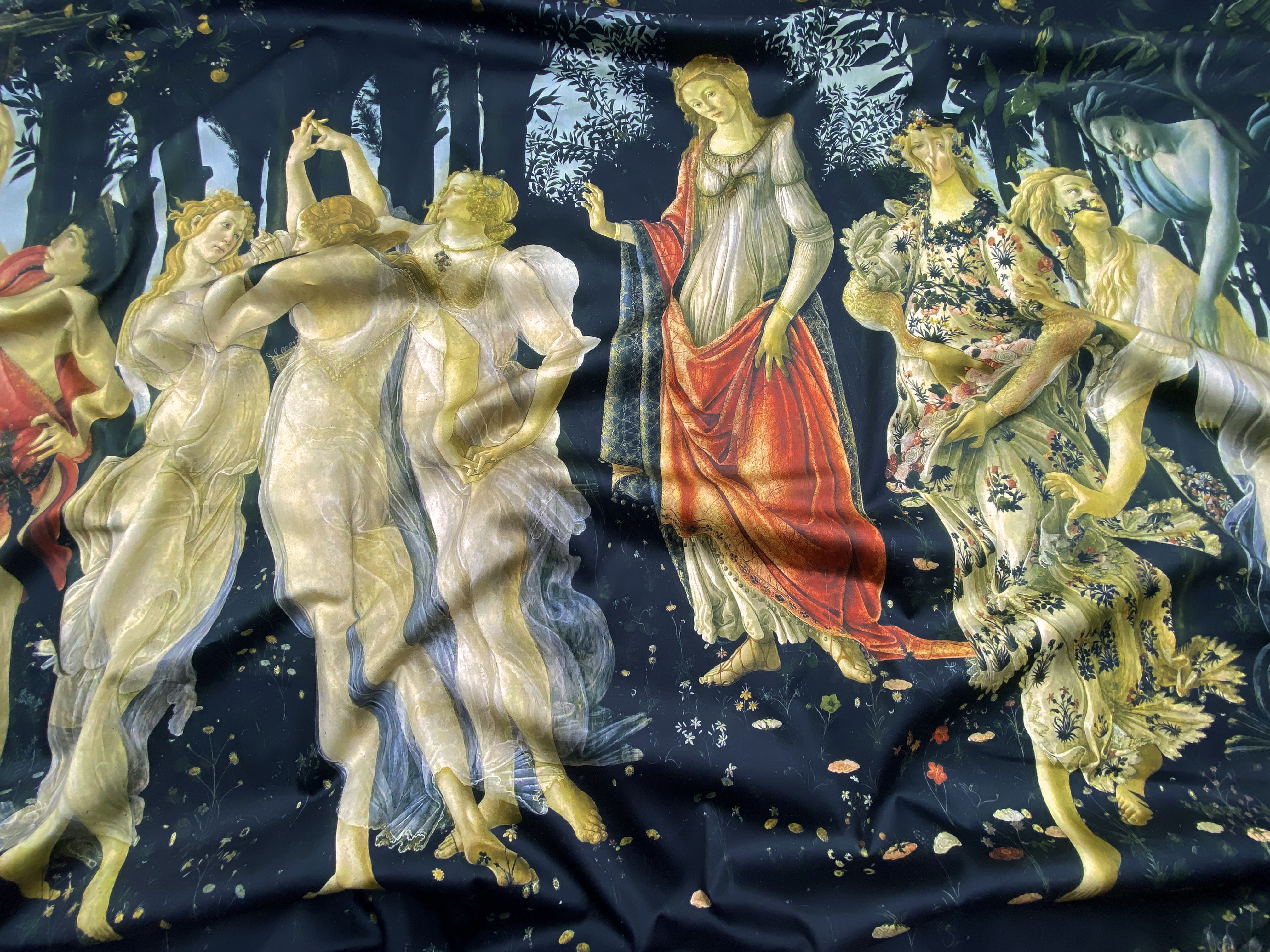 Ткань Хлопок черного цвета с принтом Боттичелли 